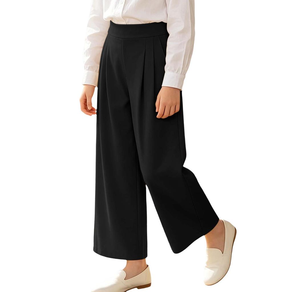 Girls Elastic Waist Wide Leg Pants Casual Loose Fit Trousers Comfortable Soft Fabric Suitable for Everyday Wear and Outdoor Activities