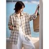 Basic House Women's Plaid Cotton Long Sleeve Shirt