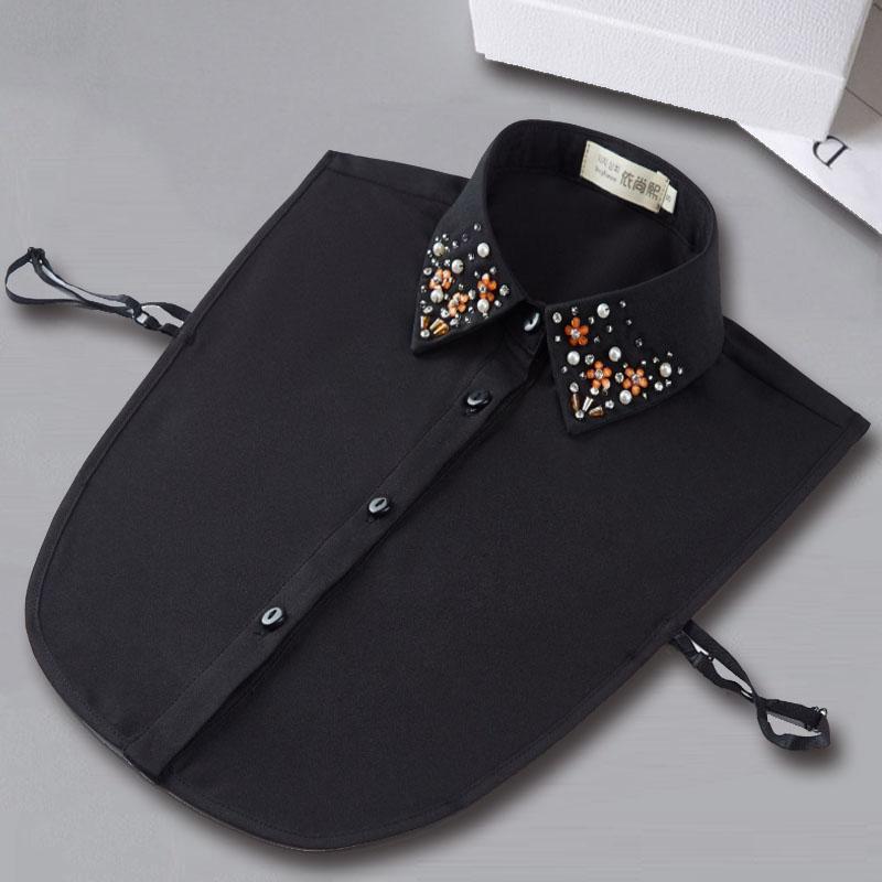 Perfect Match Fashion Beaded Fake Collar Women Detachable Collars Black False Collars Woman Removable Chiffon Half Shirt Tie Nep Kraagie