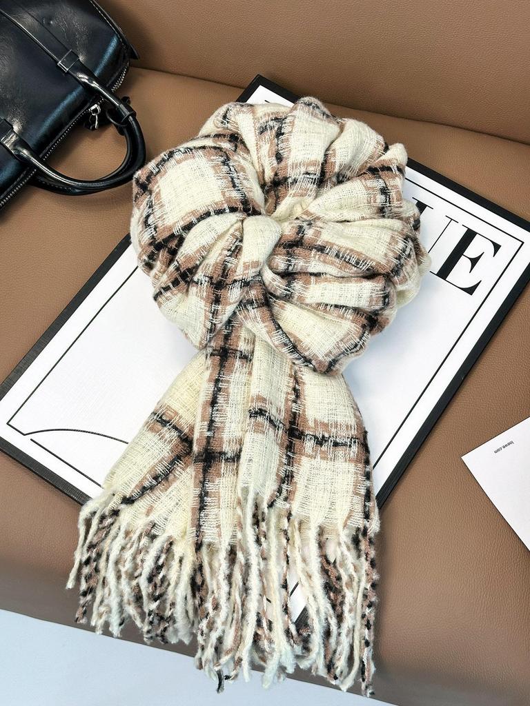 Women's Korean Style Plaid Scarf 2025 - High-End, Versatile Shawl & Neck Warmer for Winter