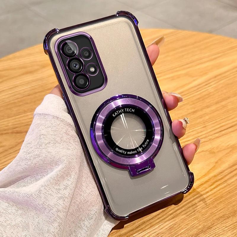 Transparent Magnetic Holder Phone Case for Samsung Galaxy S25 Ultra S24 S23 FE S22 S21 Plus Note 20 Shockproof Silicone Cover