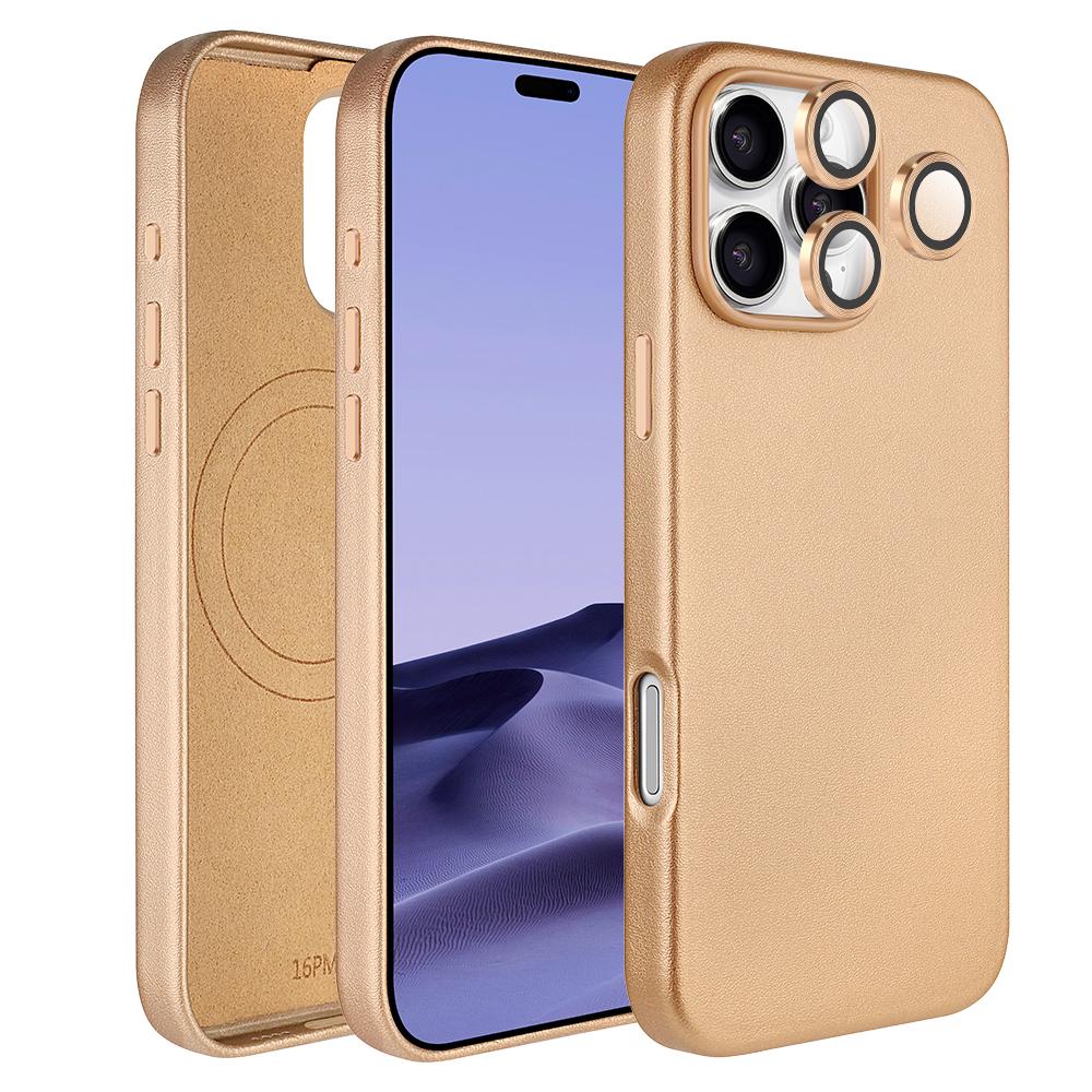 Premium Plain Faux Leather Magnetic Phone Case With Camera Lens Protector For iPhone 16/15 Pro Max, 16 Pro. 15 Pro Case iPhone 16 Pro Max золотой