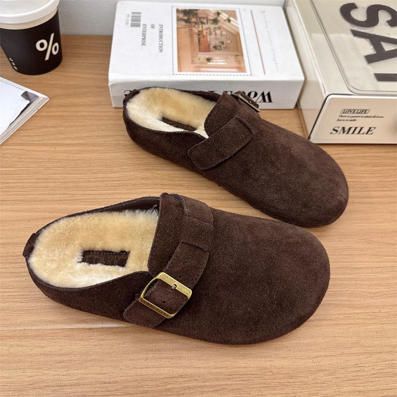 Retro Large Size Velvet Warm Casual Bag Head Slippers Women 2024 Winter Popular Home Soft Bottom Outer Slippers Women