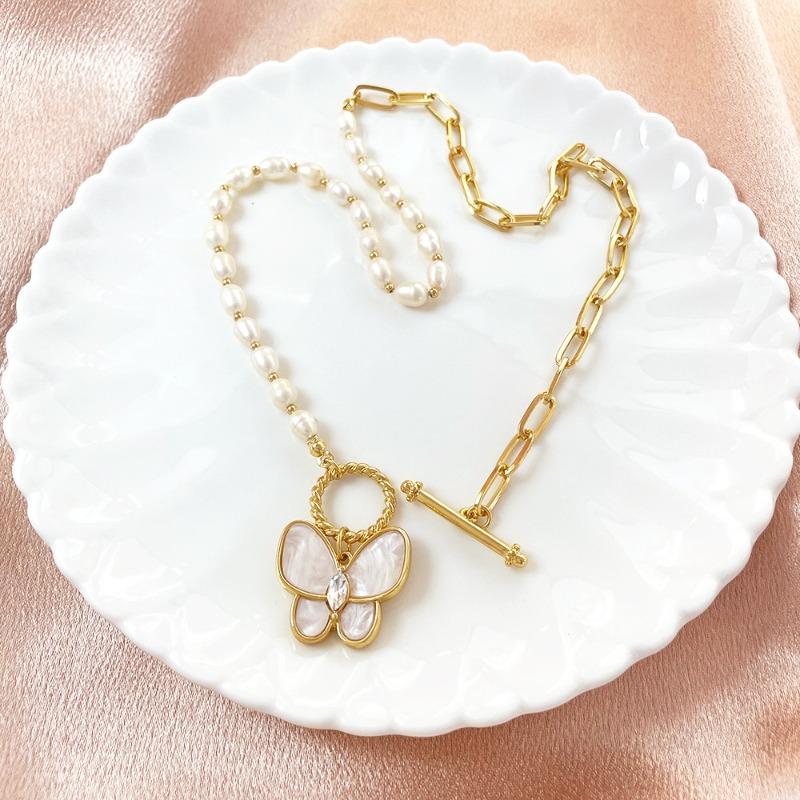 Meier Pearl layered necklace double chain fashion butterfly heart pendant women's romantic rose