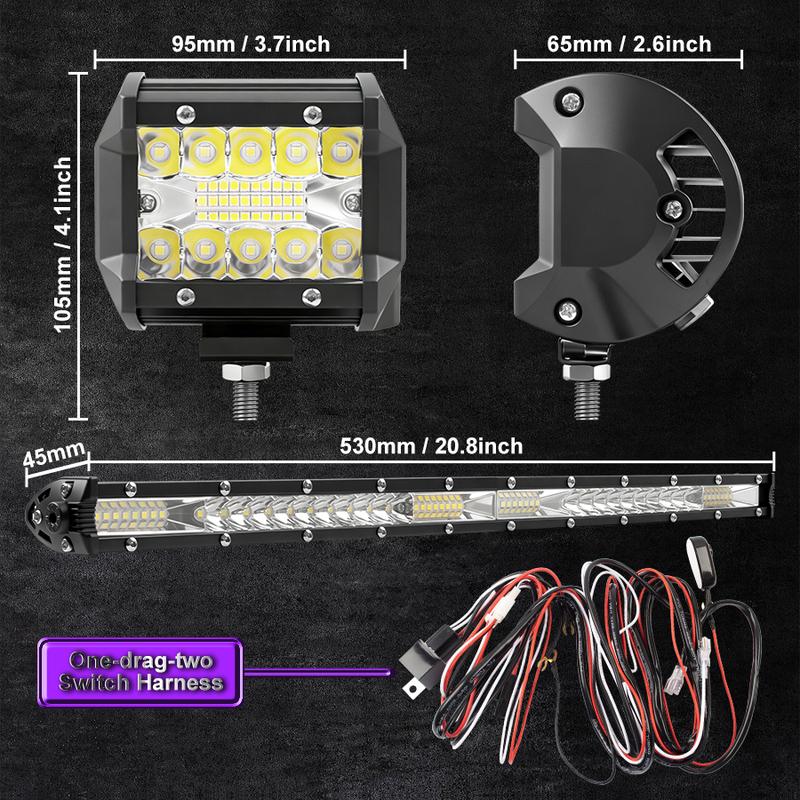 2 In 1 4x4 Off Road LED Light Bar Pods 4inch 21inch Remote Control Cable Group Fog Driving Work Light For Auto ATV Truck Jeep