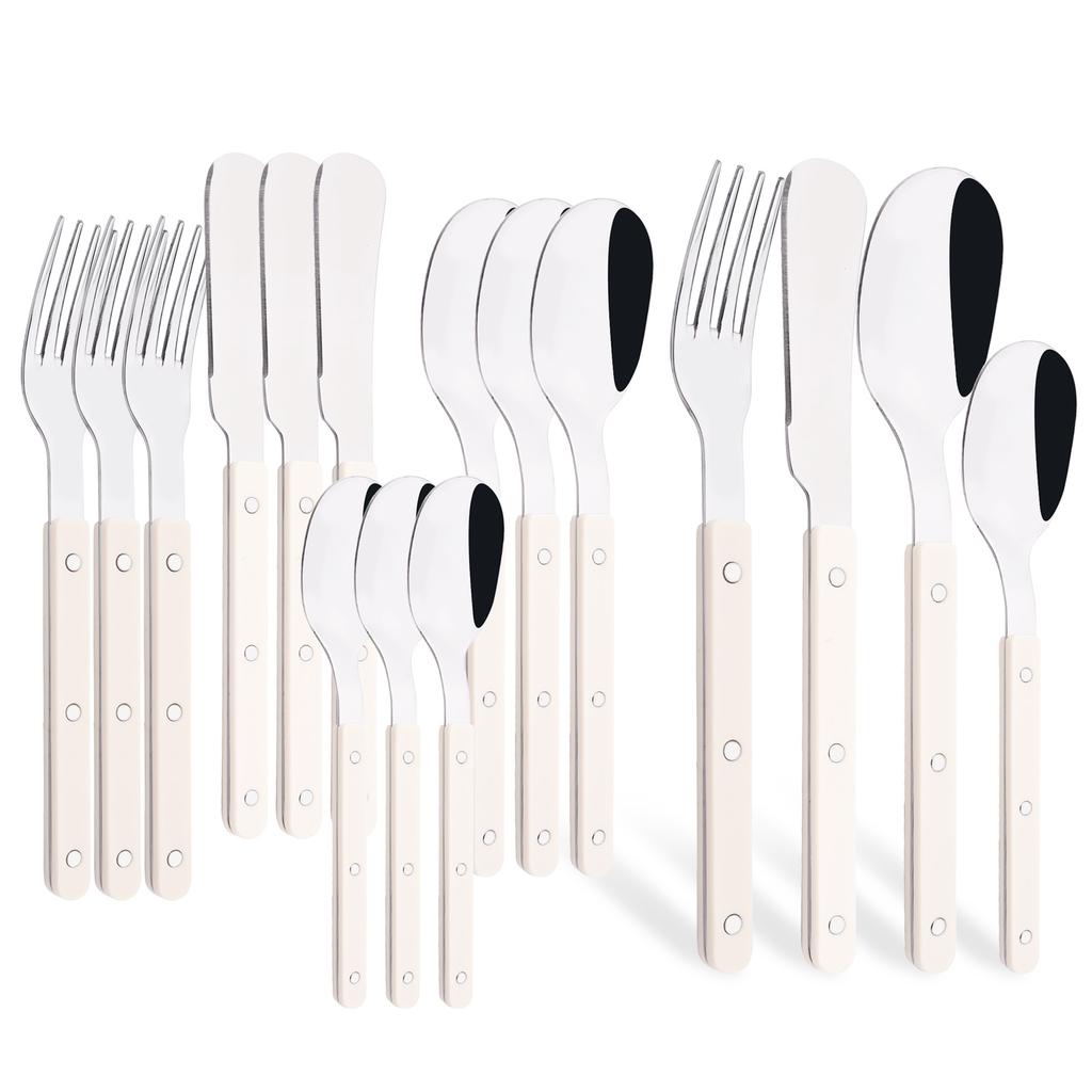 16 Pieces Color Handle Flatware Eating Utensils, Stainless Steel Tableware Rivet ABS Handle Design, Knives Forks Spoons for Home, Service for 4