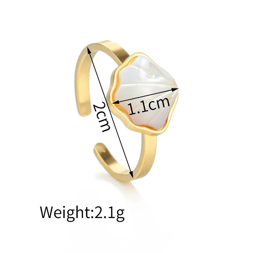 Anello Aperto INS Moda Acciaio Inossidabile Stella Marina Perla - Anello Dito Esagerato Placcato Oro 18K da Donna