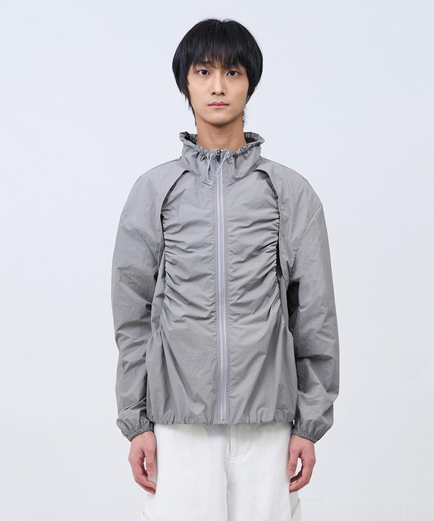 Kasakasa Layered Shirring Jacket Gray