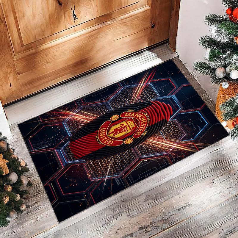 Tappeto in Flanella Stampato Manchester United Antiscivolo Morbido Poliestere Tappeto per Pavimento Tappetino Decorativo per Interni per Camera da Letto Soggiorno Divano