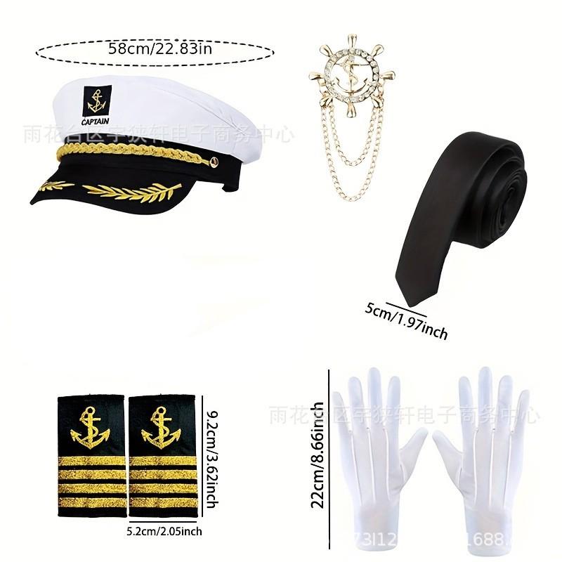 Halloween Captain Navy Costume Accessory Set Sailor Hat Epaulettes Brooch Party Cosplay Props