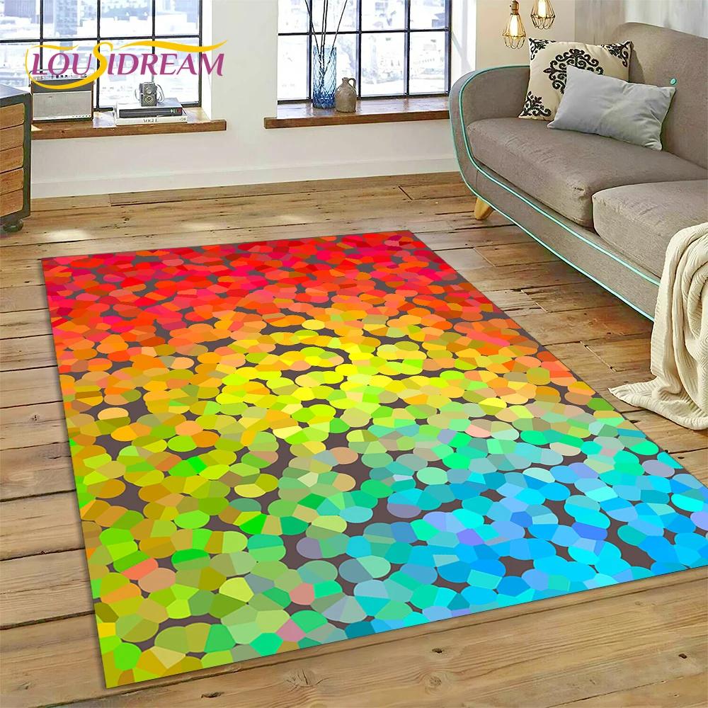 Rainbow Colour Illusion Cartoon Carpet Rug for Bedroom Living Room Home Sofa Decoration,Children Game Large Decor Floor Mat Gift