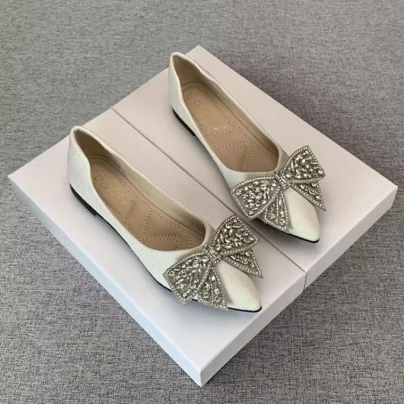 Fashion Women's Flat Shoes Bridesmaid With Crystals Anti-slip Shallow Ladies Footwear Summer 2025 Spring Chic and Elegant Popular On Y2k