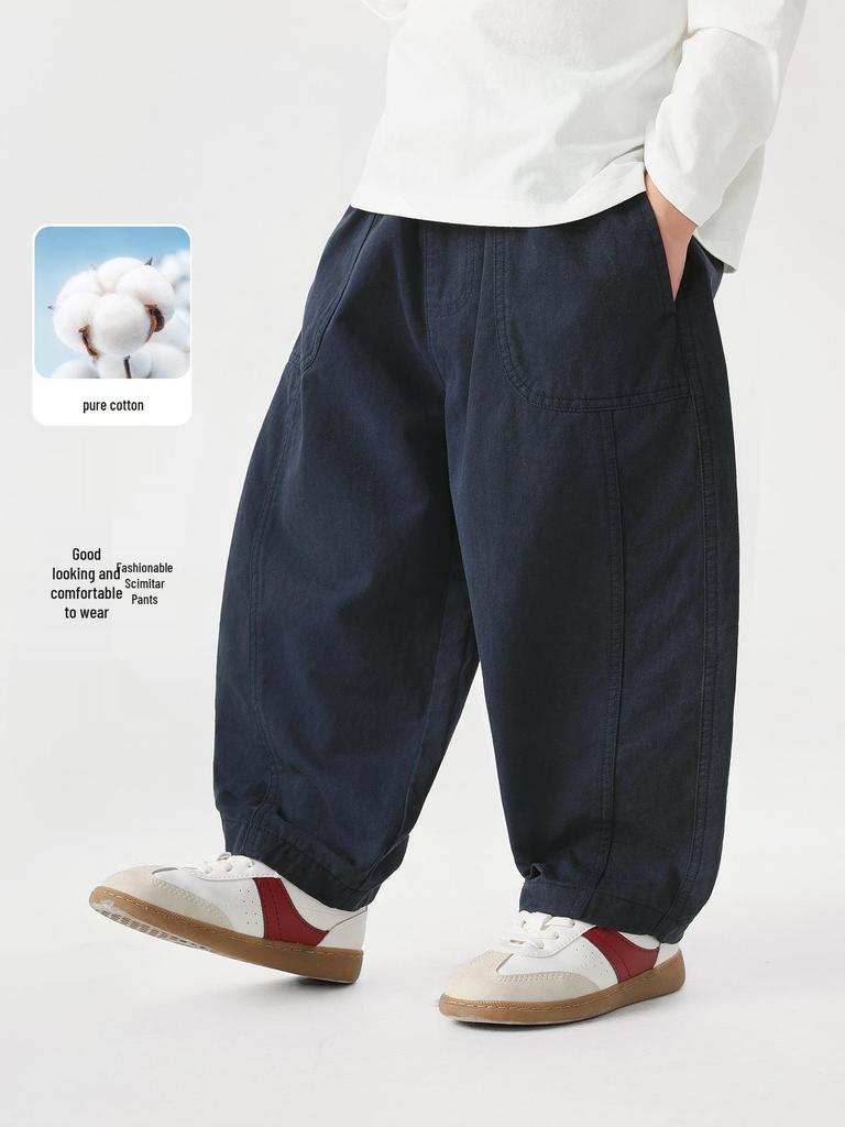 Right European Boys' Pure Cotton Work Pants - 2026 Spring & Autumn Style, Medium & Large Casual Trendy Children's Wear