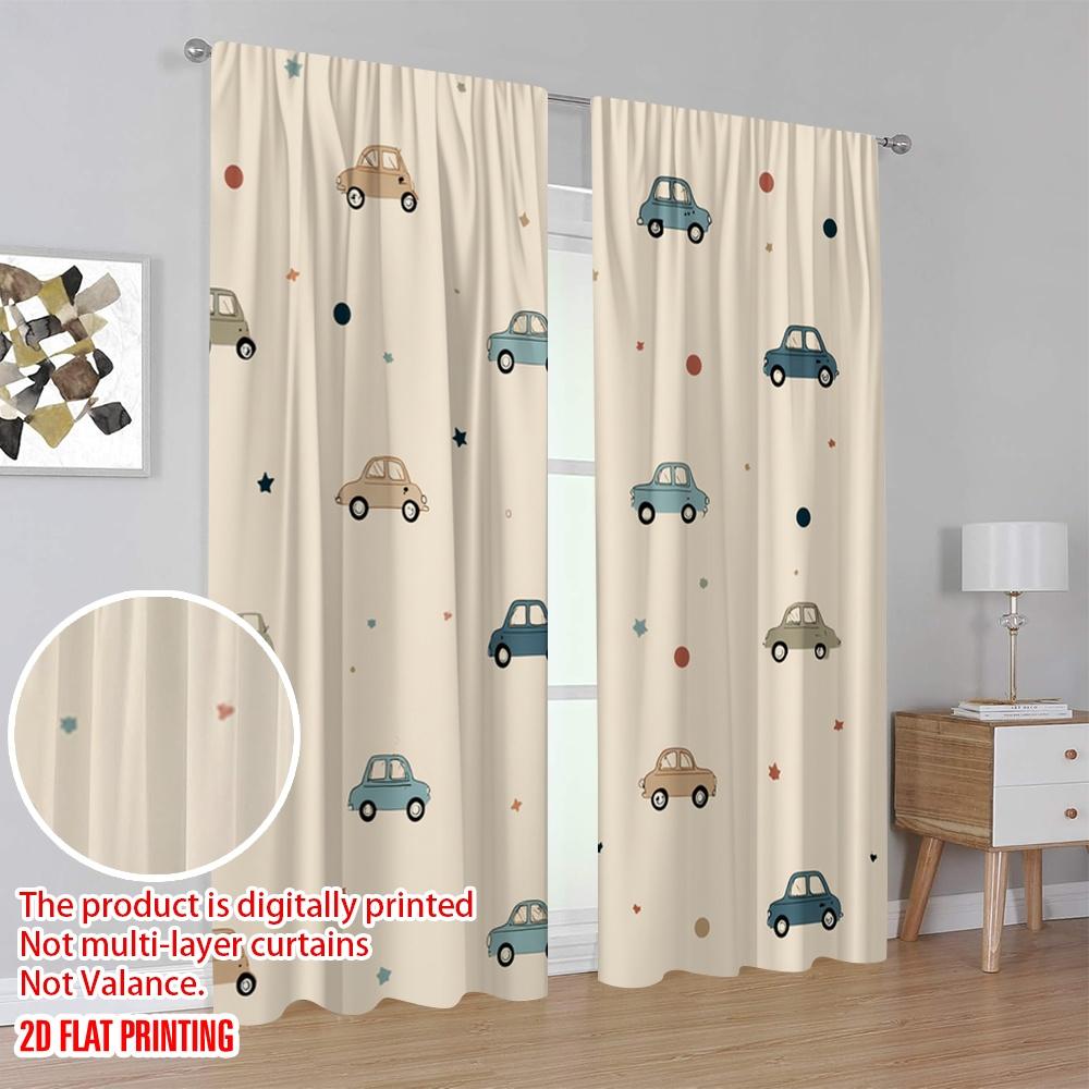 Set Of 2 Flat Printing Scene Curtains Cute Cars Wallpaper Polyester Without Electricity Party Decorations Holiday Portraits Curtain