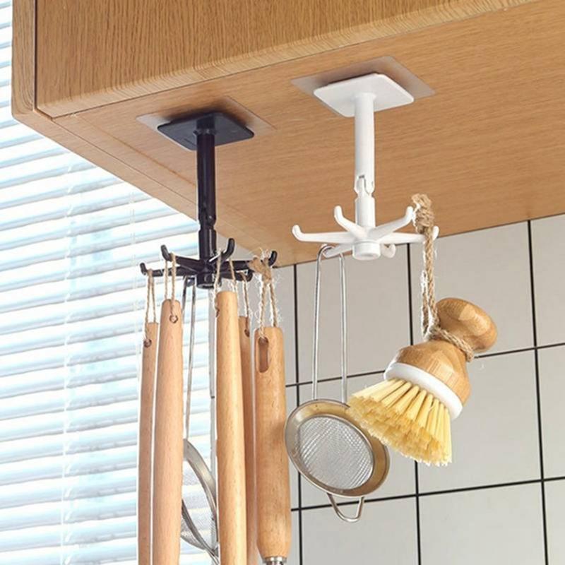 360 Degrees Rotated Kitchen Hooks Self Adhesive Wall Door Hook Handbag Clothes Ties Bag Home Hanging Rack