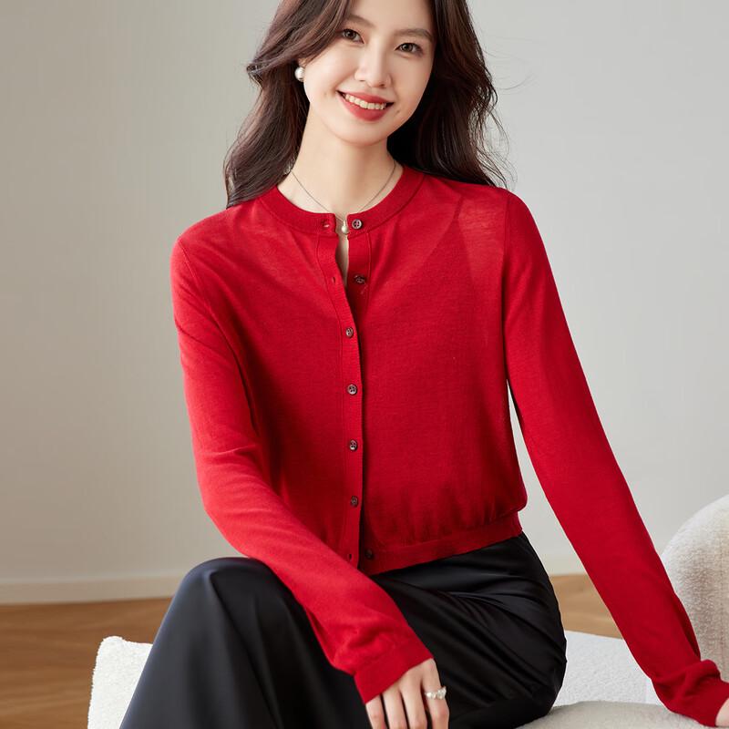 CARBAMMI Women's Round Neck Thin Knit Cardigan