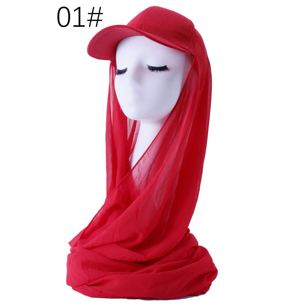 New Arrival Solid-Colored Chiffon Scarf with Brim Womens Baseball Cap-Style Ethnic All-Match Pull-On Headscarf Hat