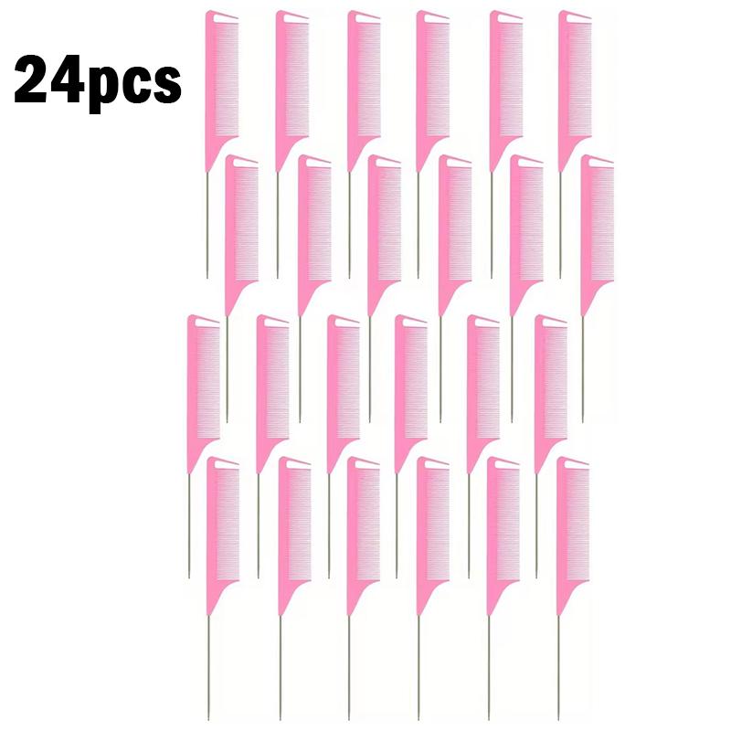 12pcs/24pcs Rat Tail Comb with Stainless Steel Pintail Heat Resistant Carbon Fiber Tooth Hair Styling Hairdressing Comb Tools