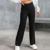 New Women High Waist Casual Straight Pants with Pockets European American Fashion Elastic Waist Button