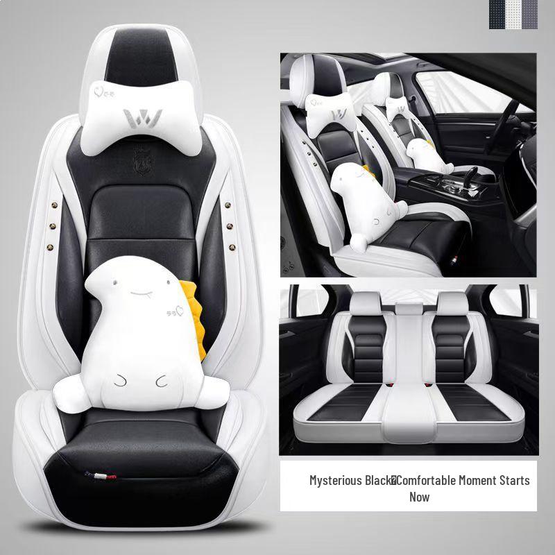 Universal Cartoon Car Seat Cushion - Four Seasons, Wear-Resistant, Dirt-Resistant, Full Surround, Leather Cover for Five-Seaters