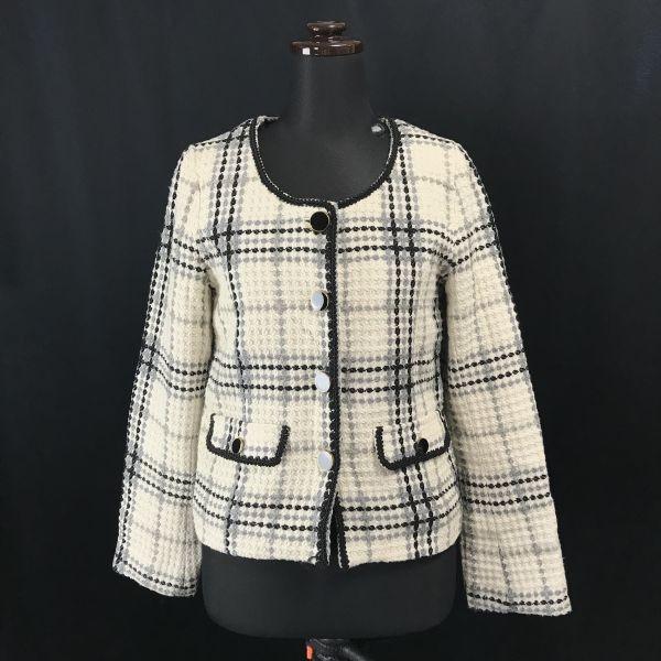 

Rojita Tweed No Collar Jacket Women’s S-M White Black Check(USED)