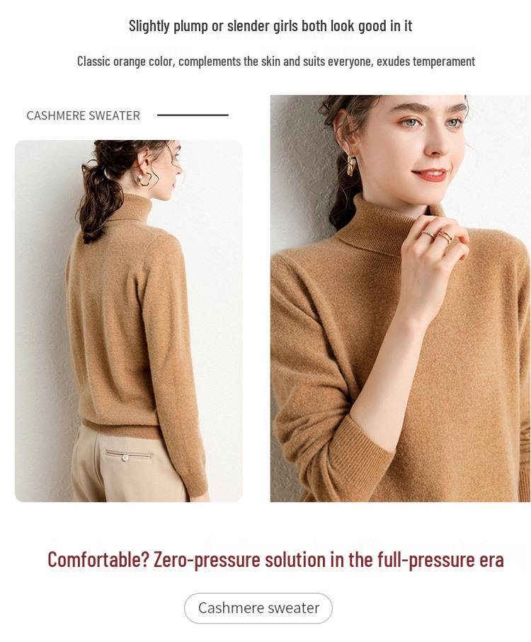 Women's High Neck Cashmere Sweater - Simple, Elegant, Plus Size Knitwear for Autumn & Winter