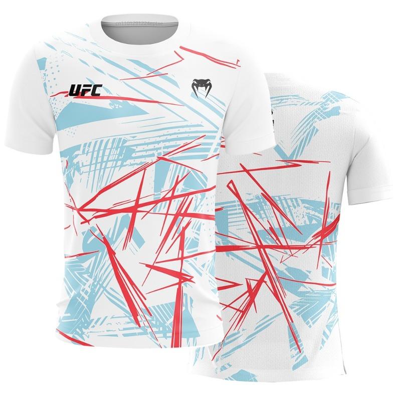 

UFC Casual Streetwear Men T-Shirts 2025 New Fashion Line Striped Colorful 3D Print Short Sleeve Tops Male Sports MMA Fitness Tee XXS