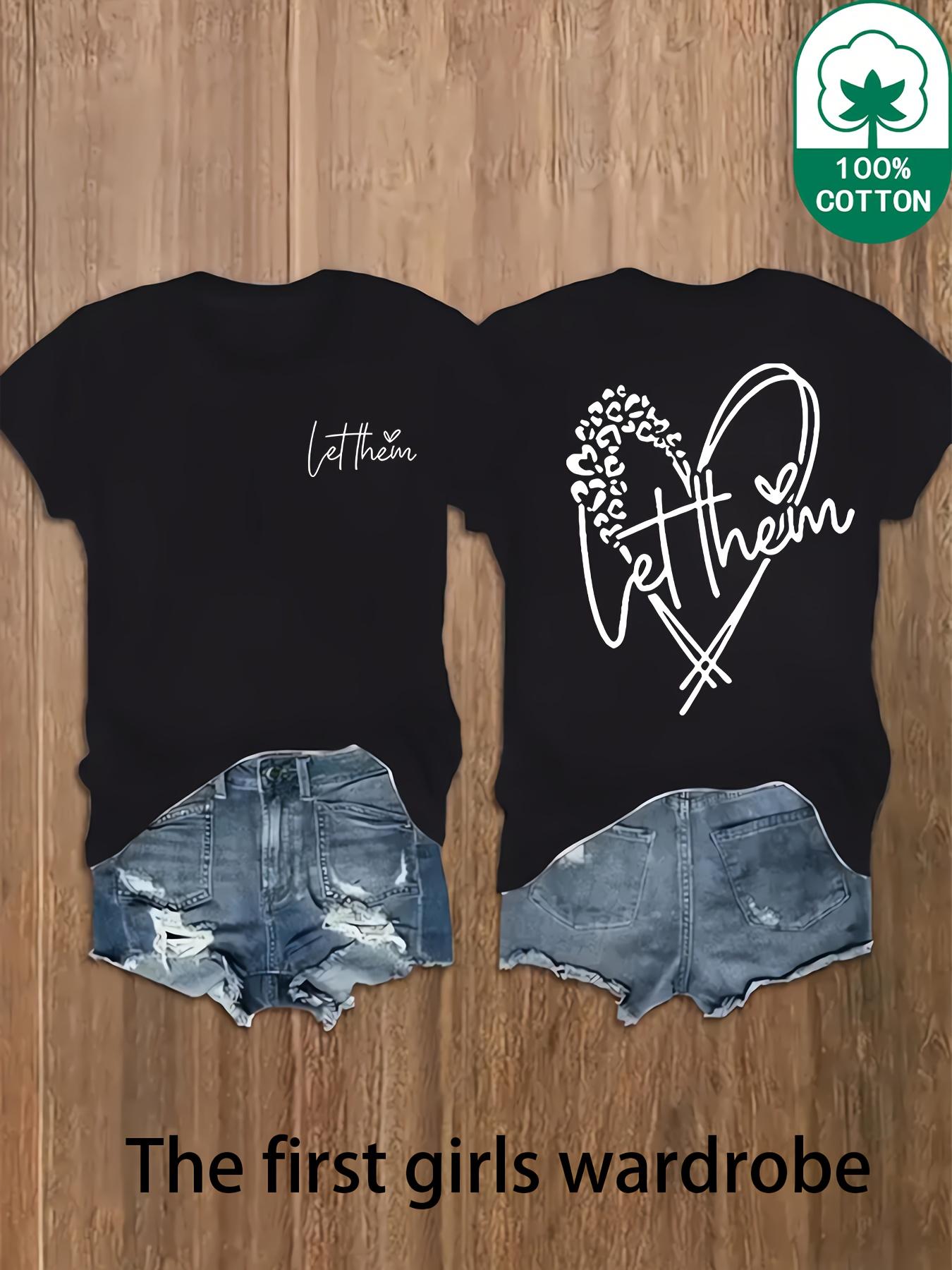 

Женская повседневная футболка с коротким рукавом - Мягкий топ с круглым вырезом и вдохновляющим принтом Пусть они Женские футболки 4XL