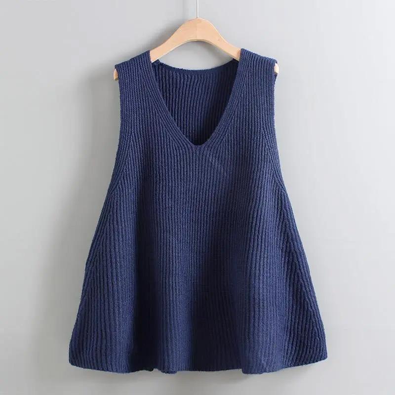 Plus Size Knit Vest Pullover V-Neck Loose Sleeveless Outerwear Sweater Vest Jacket