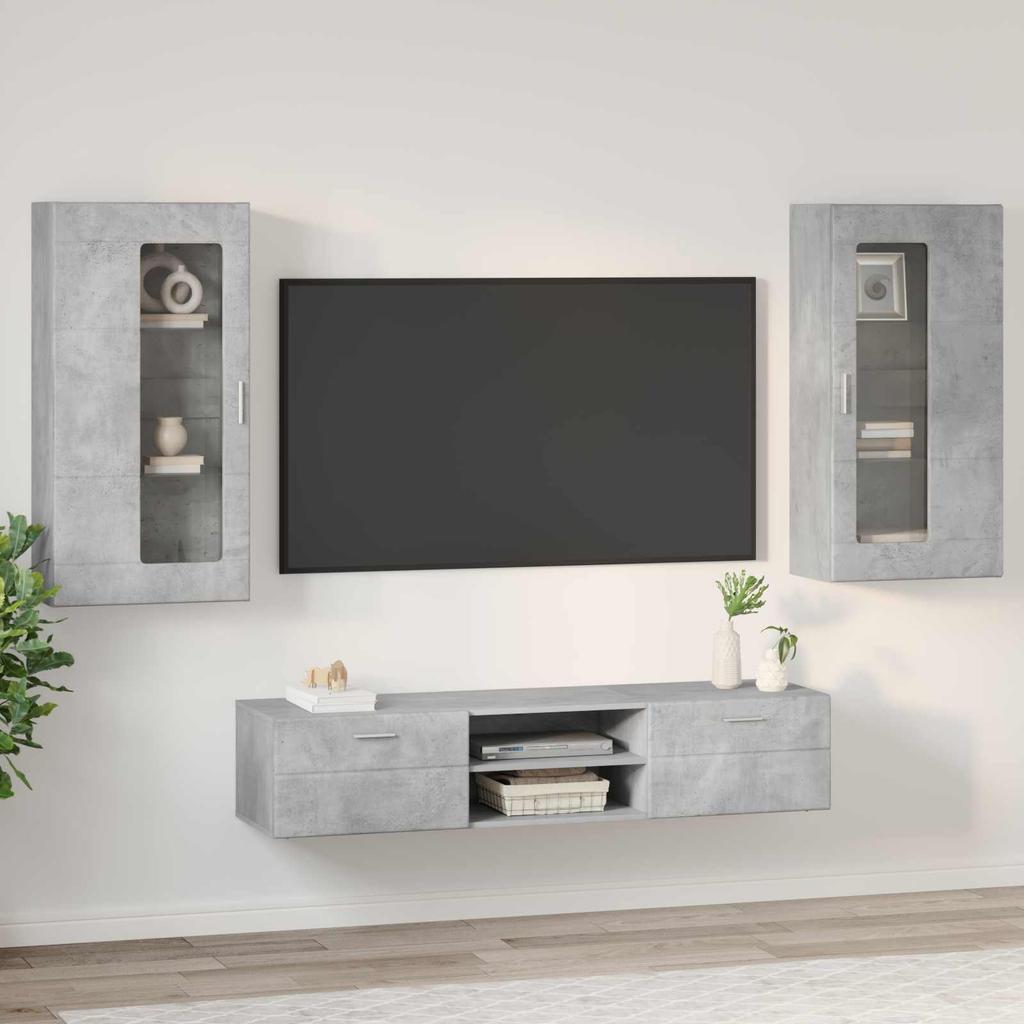FLORIN 3 Piece TV Cabinet Set with Shelf Concrete Grey Engineered Wood
