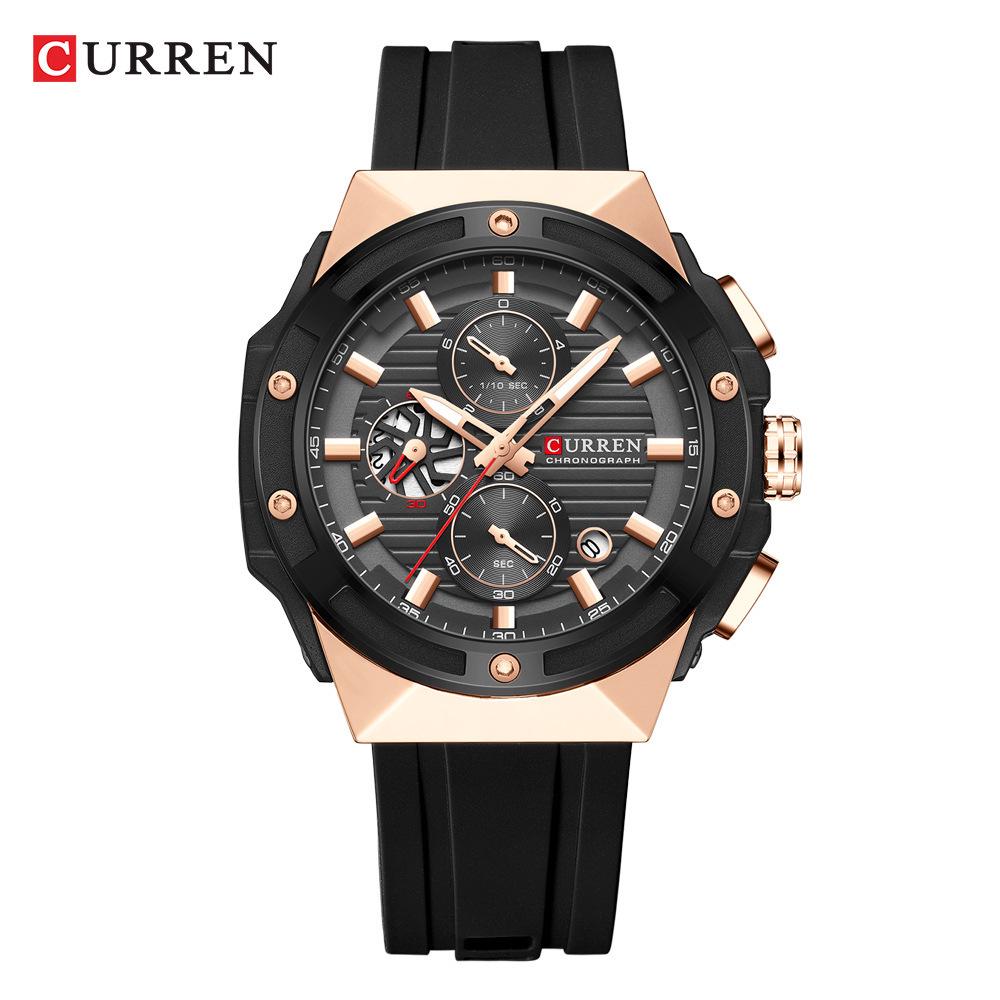 Curren 8462 Men s Six-Hand Quartz Watch with Calendar, Stopwatch, and Rubber Strap