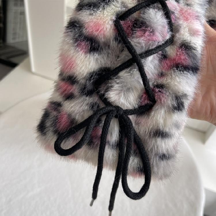 Dicke Damen-Beinwärmer für kühles Wetter aus Kunstpelz mit Plüsch-Leopardenmuster und gekreuzter Schnürung, Warme Stiefelüberzieher Socken für Lagenlook