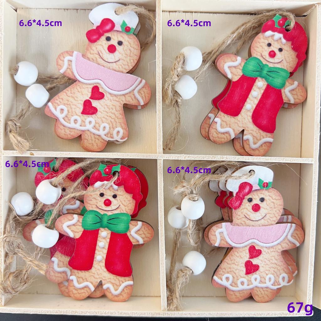 Christmas Four Grid Gingerbread Man Wooden Pendant Christmas Tree Decoration Gift Box Show Window Decoration Pendant