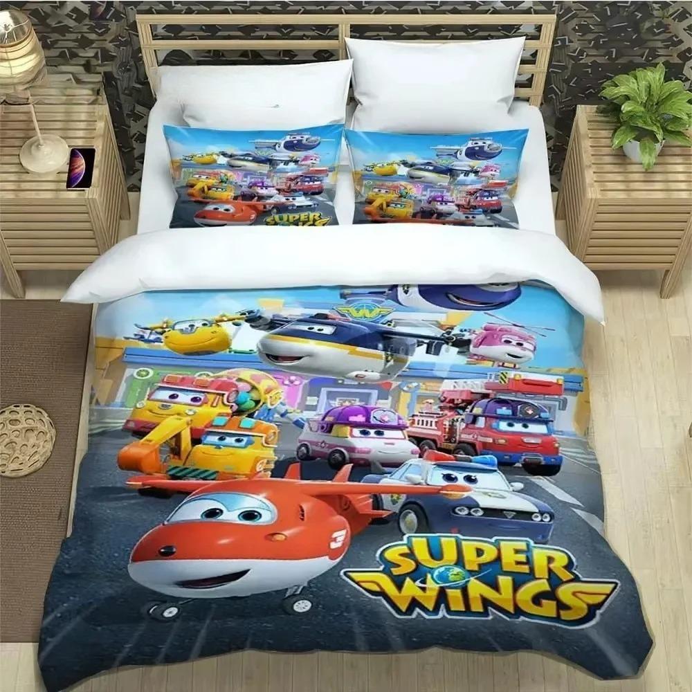 Let'S Go! Super Wings Bedding Sets Comforter Quilt Bed Cover Cartoon Duvet Cover Pillowcase Kids Adult Size Home Textiles