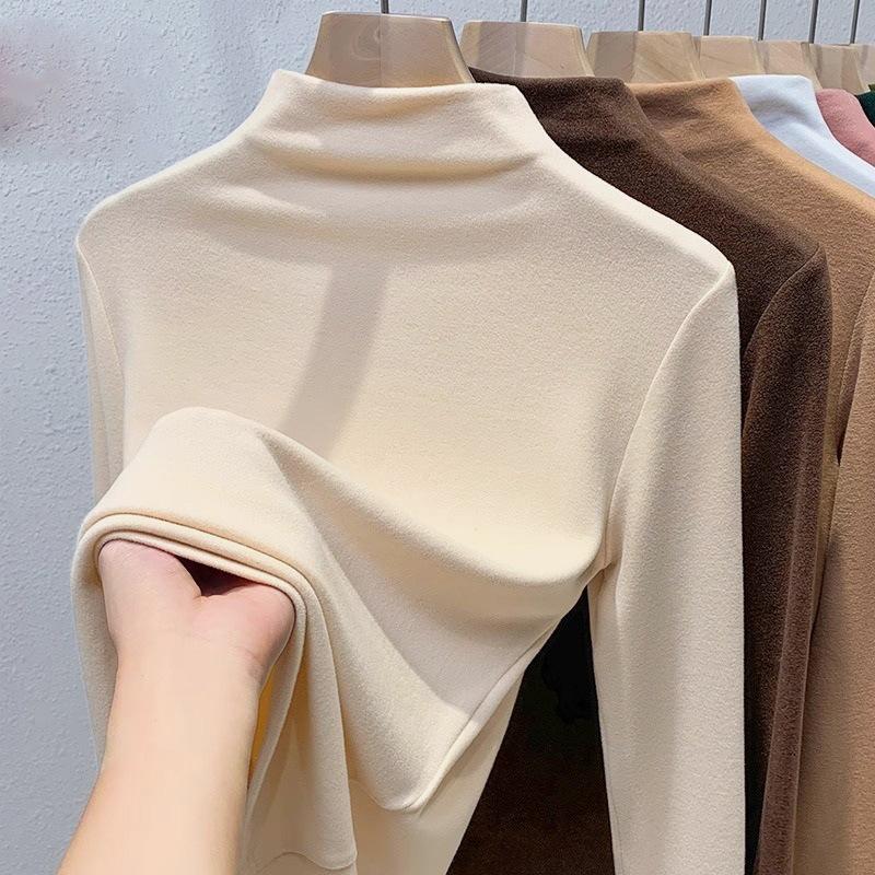 High-Neck Ribbed Thermal Base Shirt For Women Winter Warm Underwear Brushed And Thickened Women T-Shirt