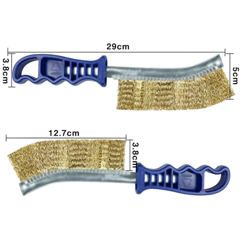 SALI Wire Brush, Brass Brush, Stainless Steel Brush, Metal Brush with Bent Tip and Hole, for Rust Removal, Dirt Removal, Paint Stripping, Cleaning, Se