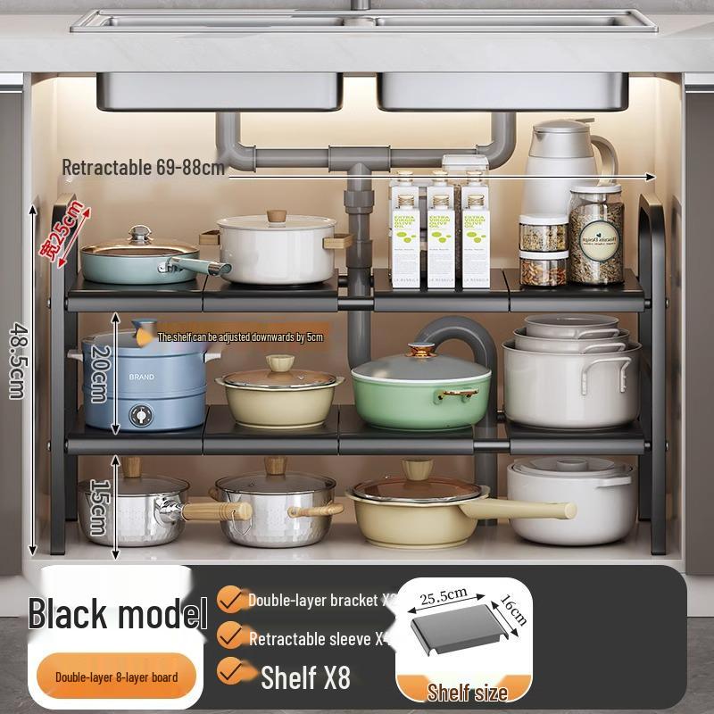 Organisateur de cuisine rétractable sous évier et support à casseroles