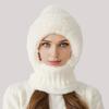 3 In 1 Women Knitted Scarf Hat Plush Ball Decor Windproof Warm Snow Cap Solid Color Fleece Lining Outdoor Activity Hat