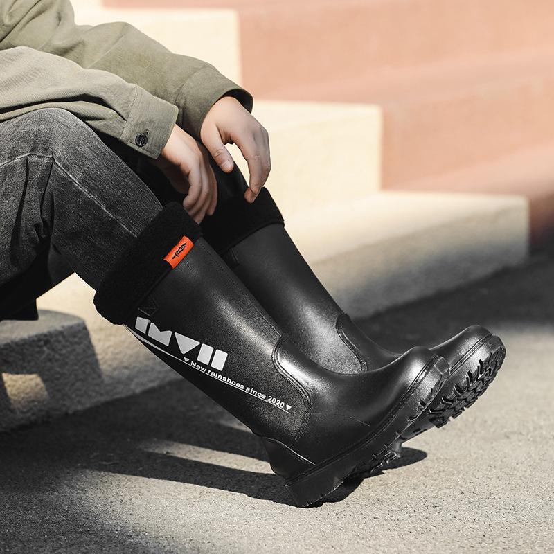 New high tube rain shoes women's water shoes fashion rain boots outdoor rubber shoes fleece thickened non-slip water boots