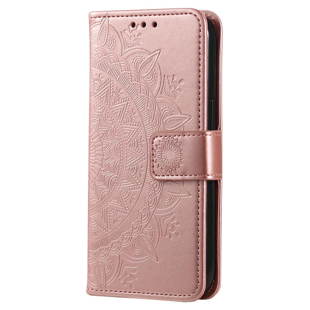 For Honor X6a 4G PU Leather Phone Case Mandala Flower Imprinted Stand Cover Wallet with Strap