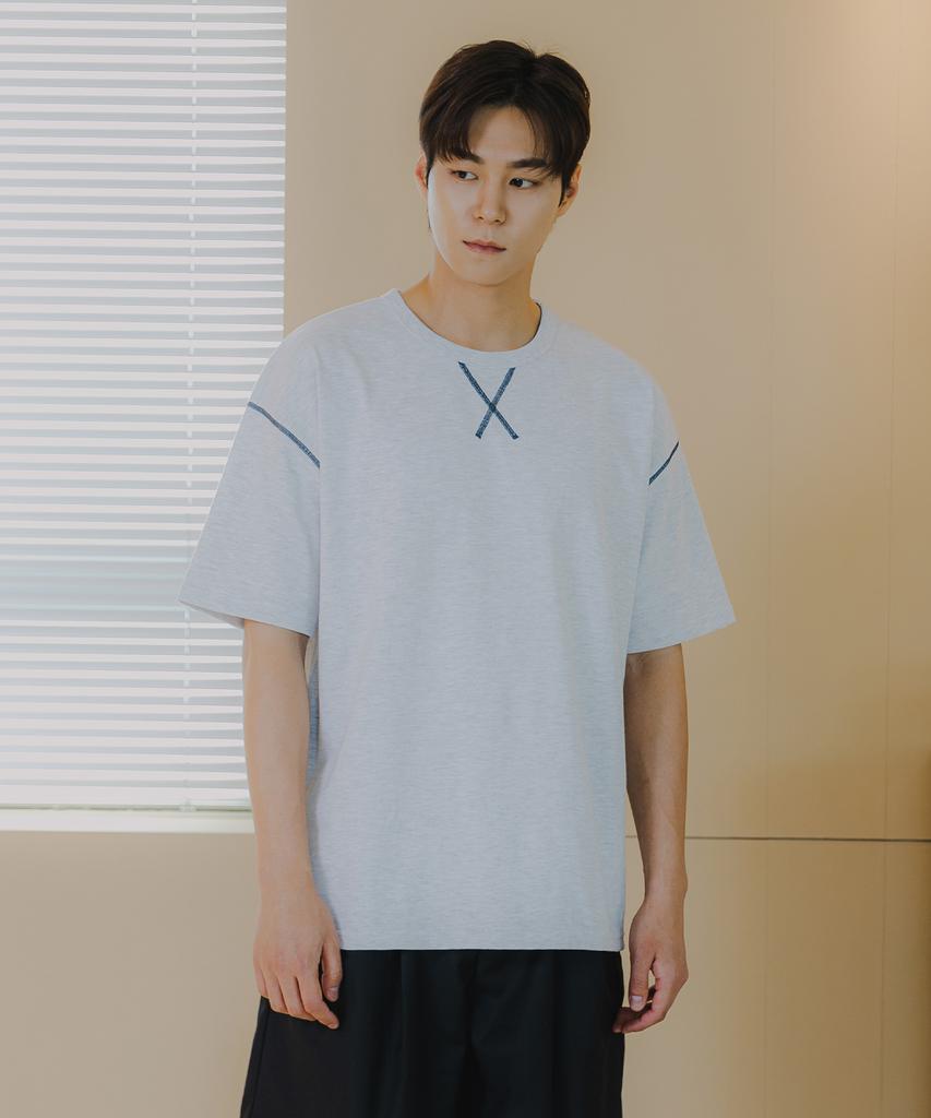 BAKKEN [Men] Color Block Stitch Point Short Sleeve T-Shirt Bk4216 (4 Colors)