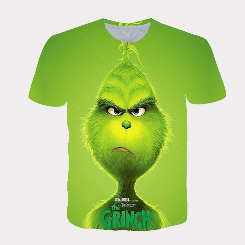 Summer Fashion Men's T-shirt Christmas Cartoon Green Monster 3D Print Boy Daily Casual Pullover Men's Oversized Top Clothing