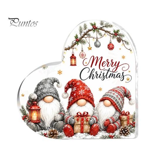 Heart Shaped Acrylic Gift Christmas Gnome Tabletop Decor, 2D Flat Holiday Ornaments Centerpiece with Love Design, Festive Room Ornament, for