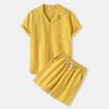 Summer Mens Solid Color Sets Fashion Lapel Short Sleeve Shirt Shorts Set Man Casual Daily Wear Street Breathable Lightweight Two Piece Outfit