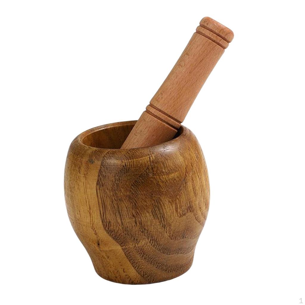 Wood Mortar with Pestle Decorative Kitchen Gadget Crusher Manual for Spices