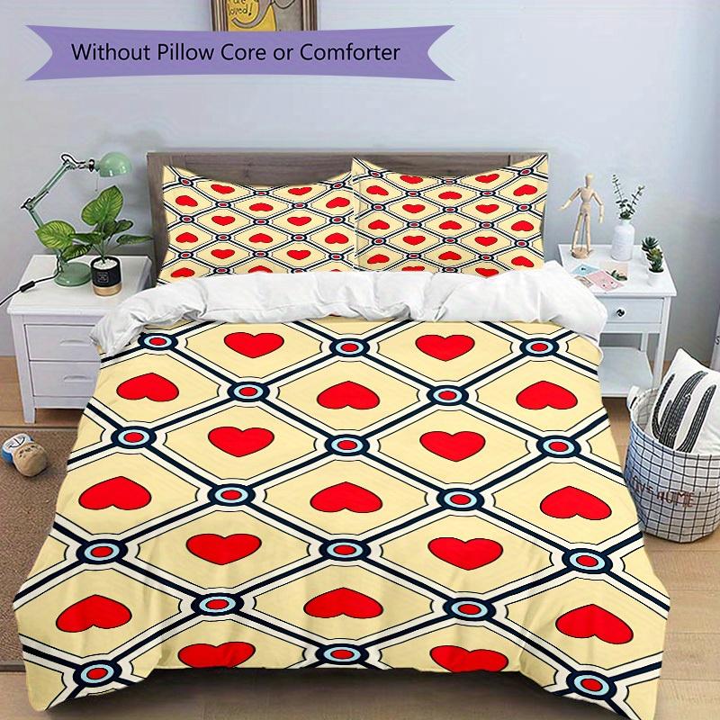 3Pcs Heart Pattern Printed Bedding Set, Breathable And Soft, Machine Washable, Christmas Gift, Suitable for Bedroom Decoration, 15141