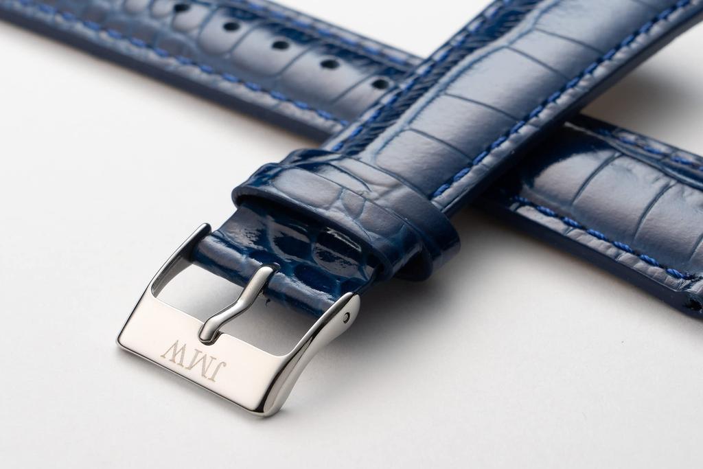 JMW TOKYO Square Watch 22mm Lug Genuine Leather Replacement Blue with Silver Includes Spring and A Great Day Men's Strap, Width, Strap, Buckle, Tools,