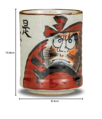 Waza no Kura: Stylish Kutani ware teacup with a large Daruma design. A great gift for a 60th birthday.