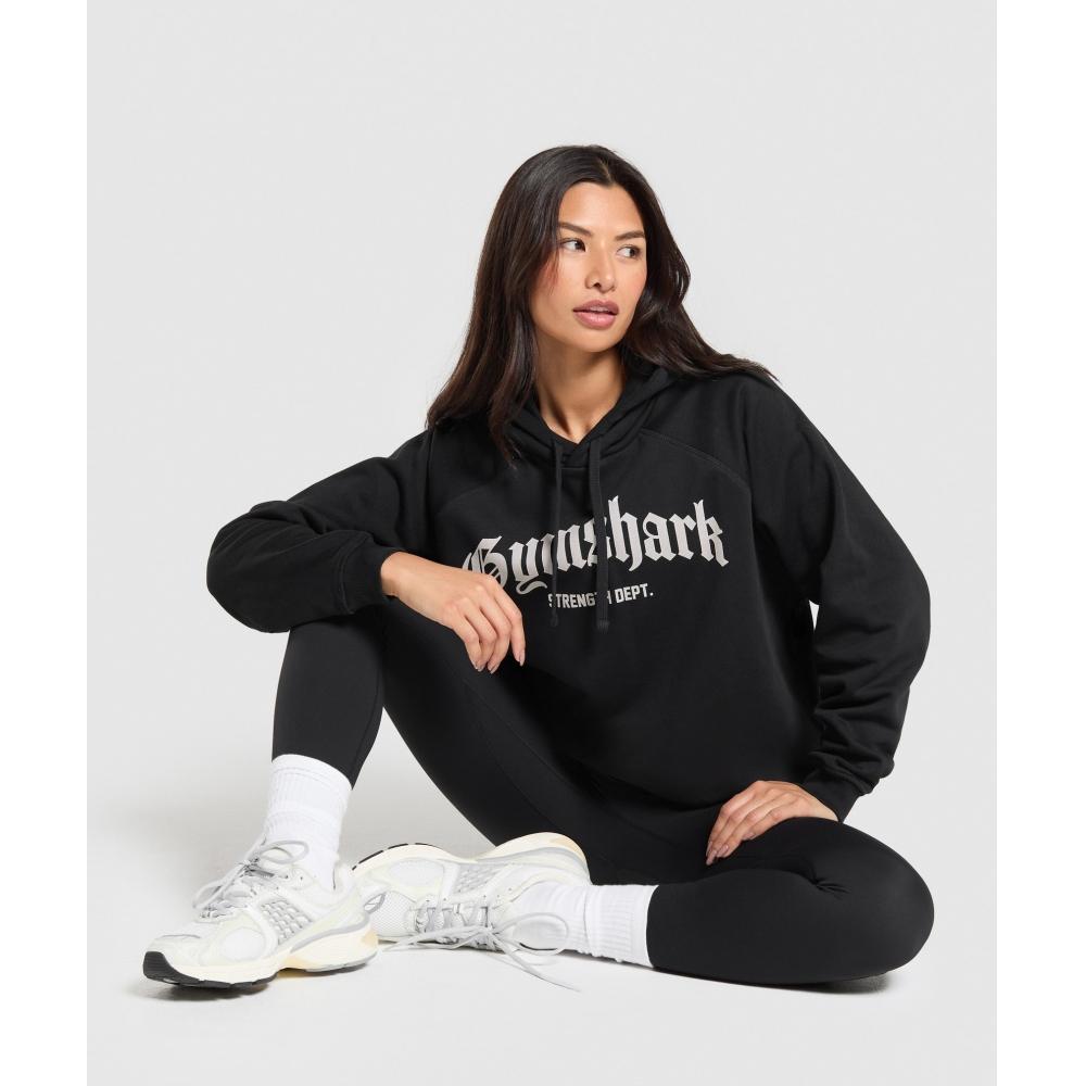 Gymshark Grafická mikina s kapucí Power Department Black B3c3q Bb2j