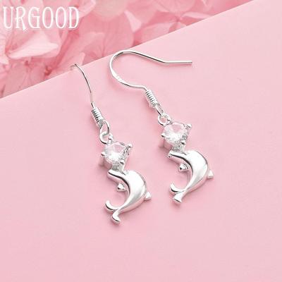 925 Sterling Silber Hochzeitsschmuck Mode AAA Zirkon Delfin Ohrringe